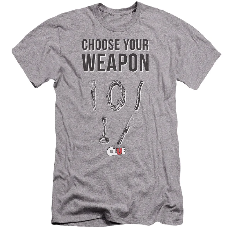 Clue Premium Canvas T-Shirt Choose Your Weapon Athletic Heather