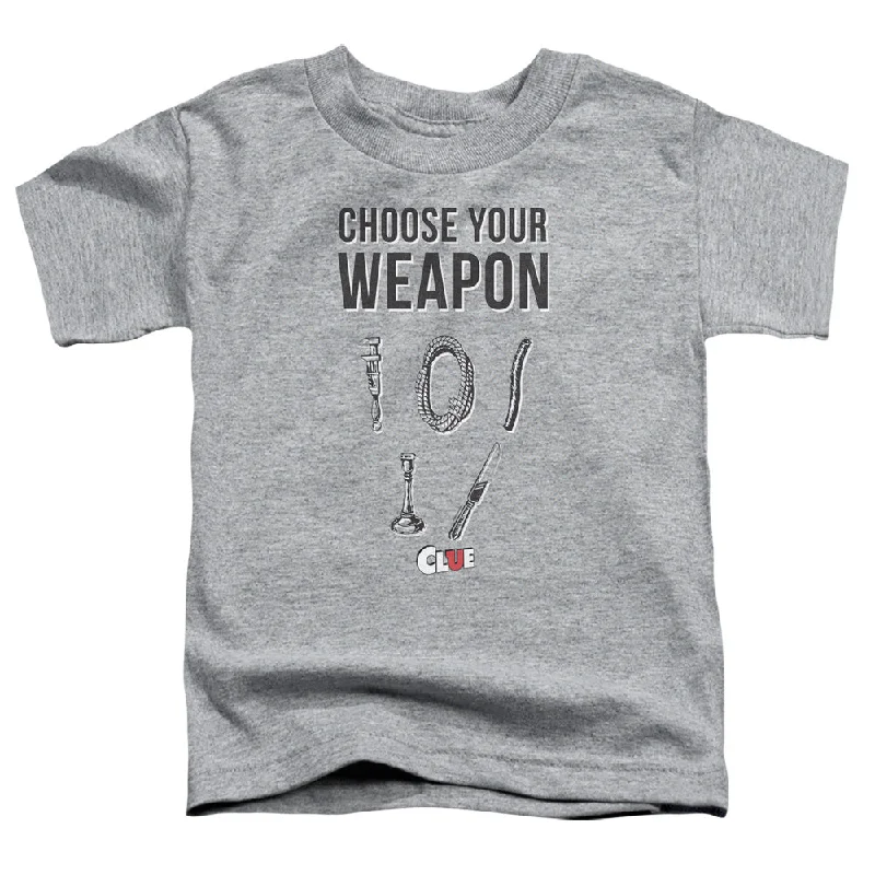 Clue Toddler T-Shirt Choose Your Weapon Athletic Heather Tee