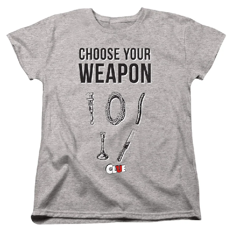 Clue Womens T-Shirt Choose Your Weapon Athletic Heather Tee