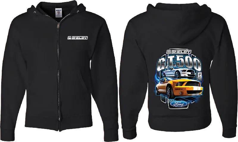 Ford Mustang Full Zip Hoodie Shelby Yellow and White Front and Back