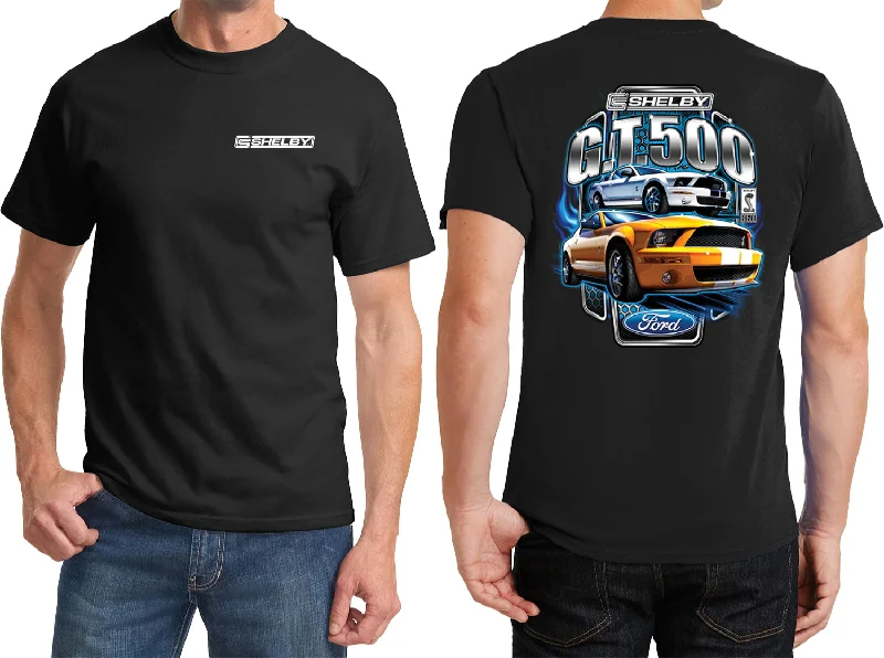 Ford Mustang T-shirt Shelby Yellow and White Front and Back