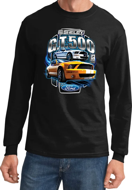 Ford Mustang T-shirt Shelby Yellow and White GT500 Long Sleeve