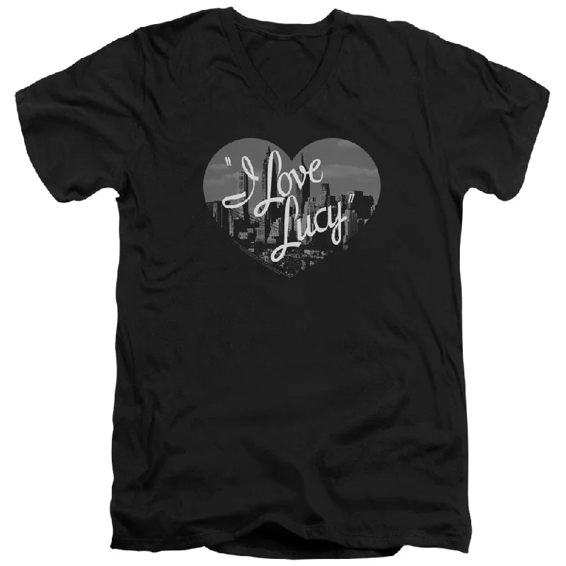 I Love Lucy Slim Fit V-Neck Shirt Black and White City Logo Black