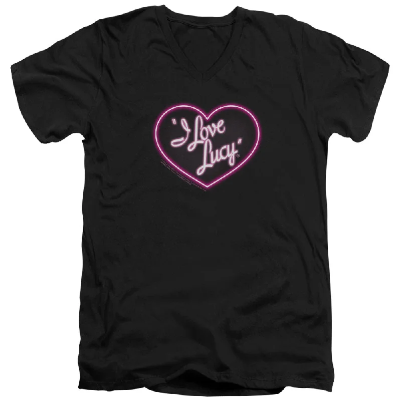 I Love Lucy Slim Fit V-Neck T-Shirt Neon Logo Black Tee