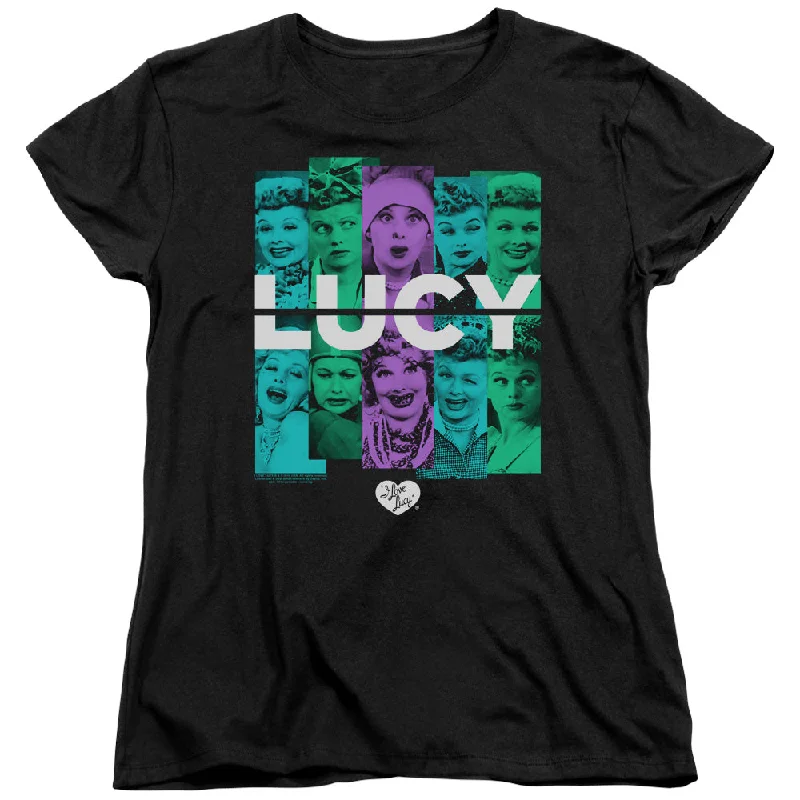 I Love Lucy Womens T-Shirt Colorful Collage Black Tee