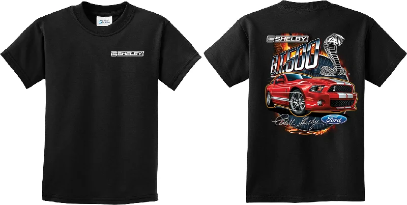 Kids Ford Mustang T-shirt Red Shelby GT500 Front and Back Youth Tee