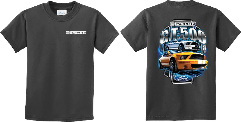 Kids Ford Mustang T-shirt Shelby Yellow and White Front and Back