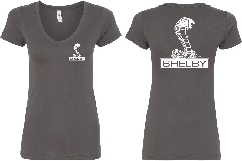 Ladies Ford Mustang T-shirt Shelby Cobra V-Neck Front and Back