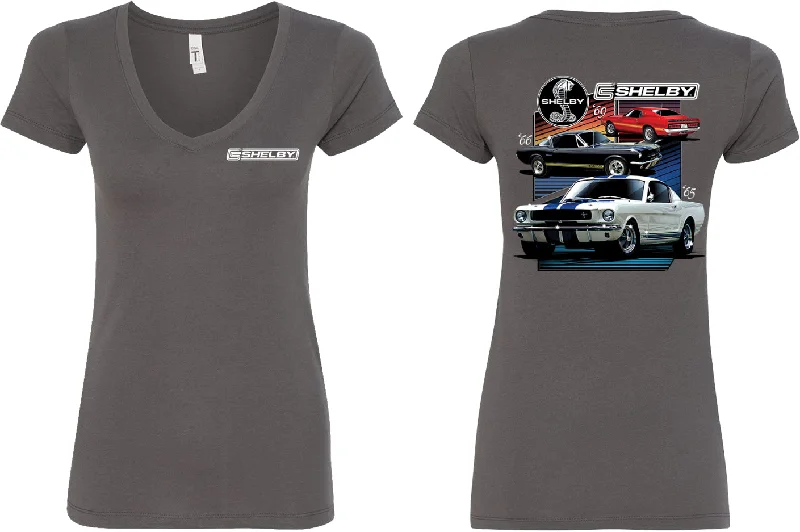 Ladies Ford Mustang T-shirt Various Shelby V-Neck Front and Back