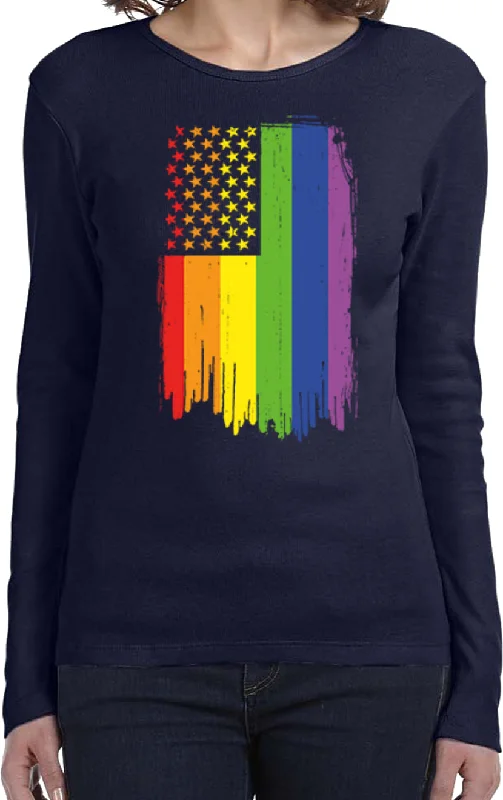 Ladies LGBT Long Sleeve Shirt Gay Pride Flag