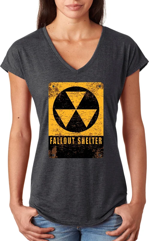 Ladies Radiation Triblend V-Neck Shirt Radioactive Fallout Shelter