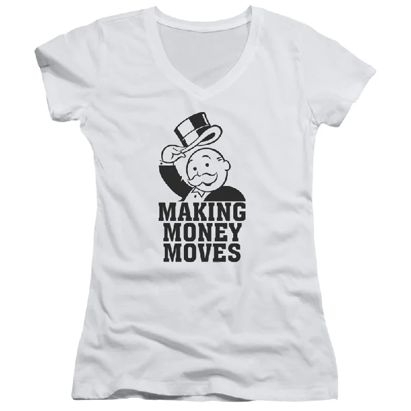 Monopoly Juniors V-Neck T-Shirt Making Money Moves White Tee