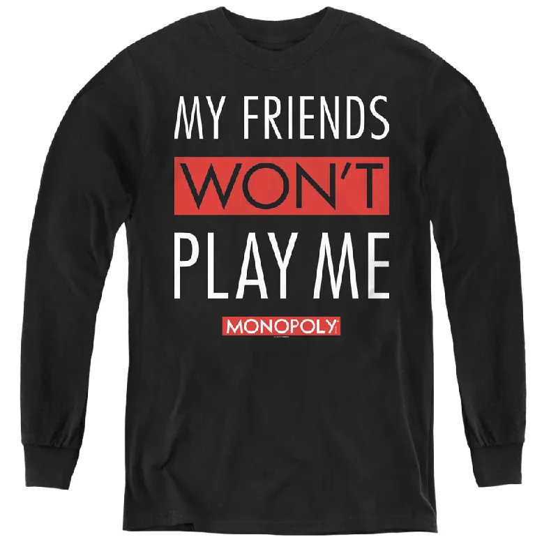 Monopoly Kids Long Sleeve Shirt Friends Won't Play Me Black Tee