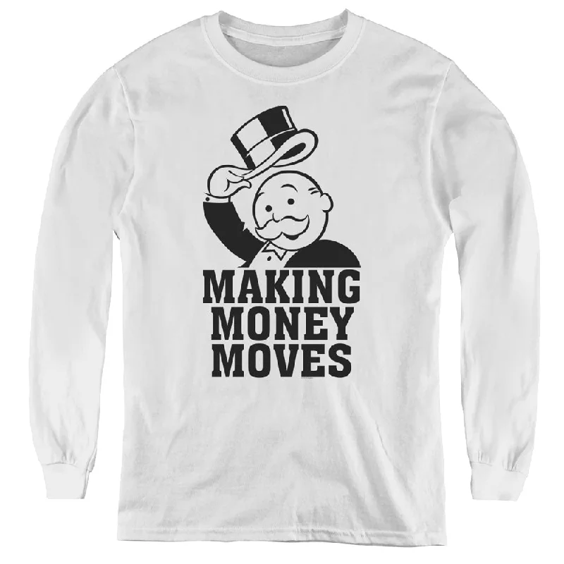 Monopoly Kids Long Sleeve Shirt Making Money Moves White Tee