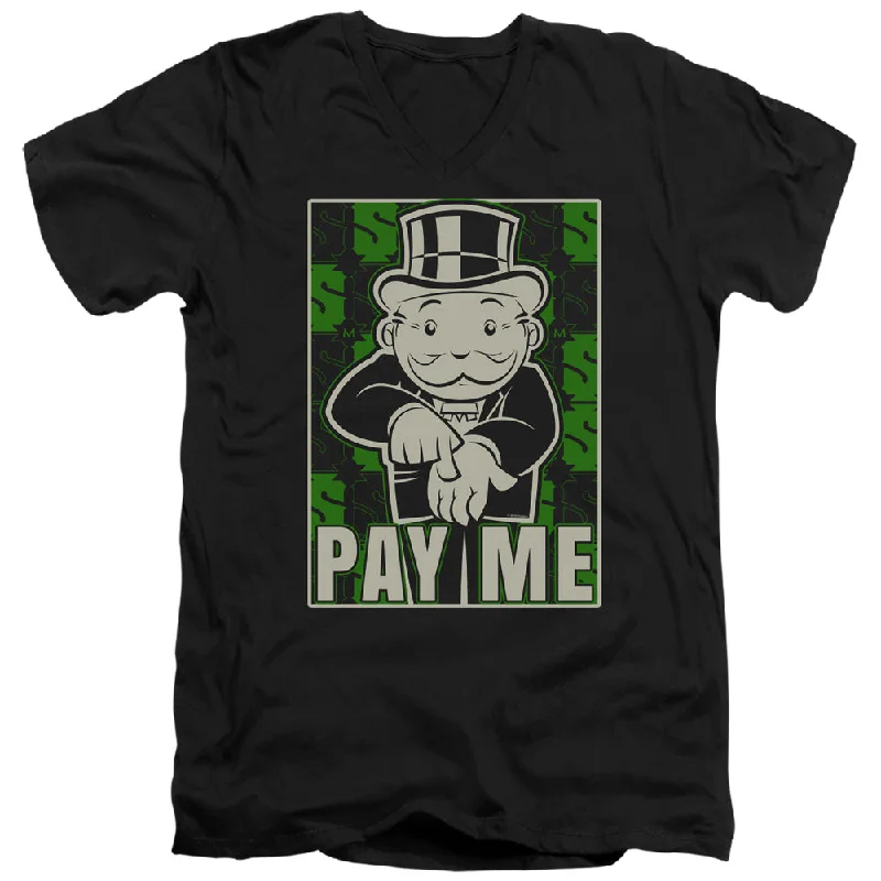 Monopoly Slim Fit V-Neck T-Shirt Pay Me Black Tee