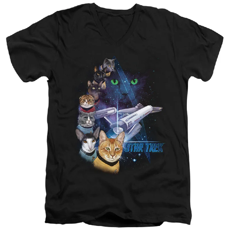 Star Trek Slim Fit V-Neck T-Shirt Feline Galaxy Black Tee