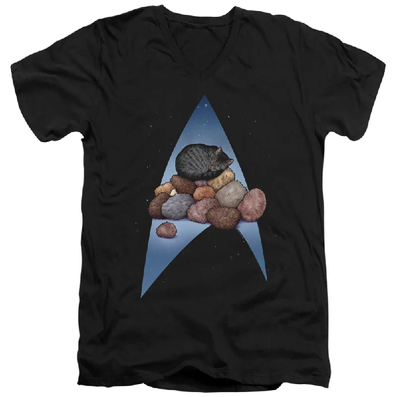 Star Trek Slim Fit V-Neck T-Shirt Logo Cat Nap Pile Up Black Tee