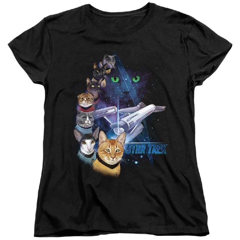 Star Trek Womens T-Shirt Feline Galaxy Black Tee