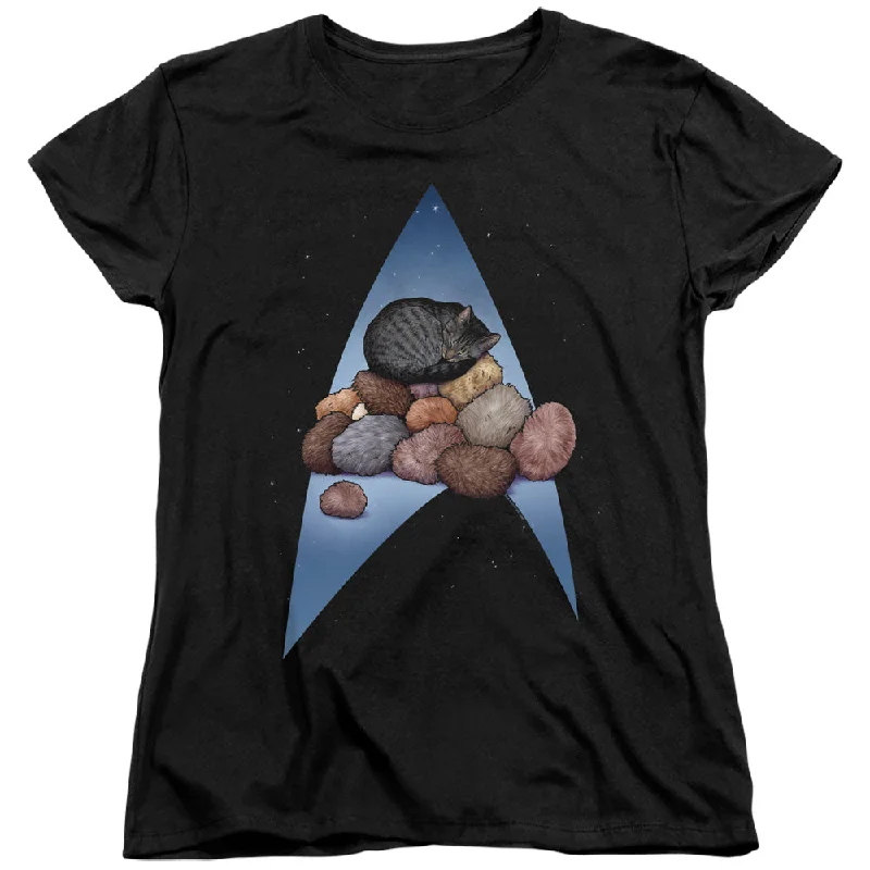 Star Trek Womens T-Shirt Logo Cat Nap Pile Up Black Tee