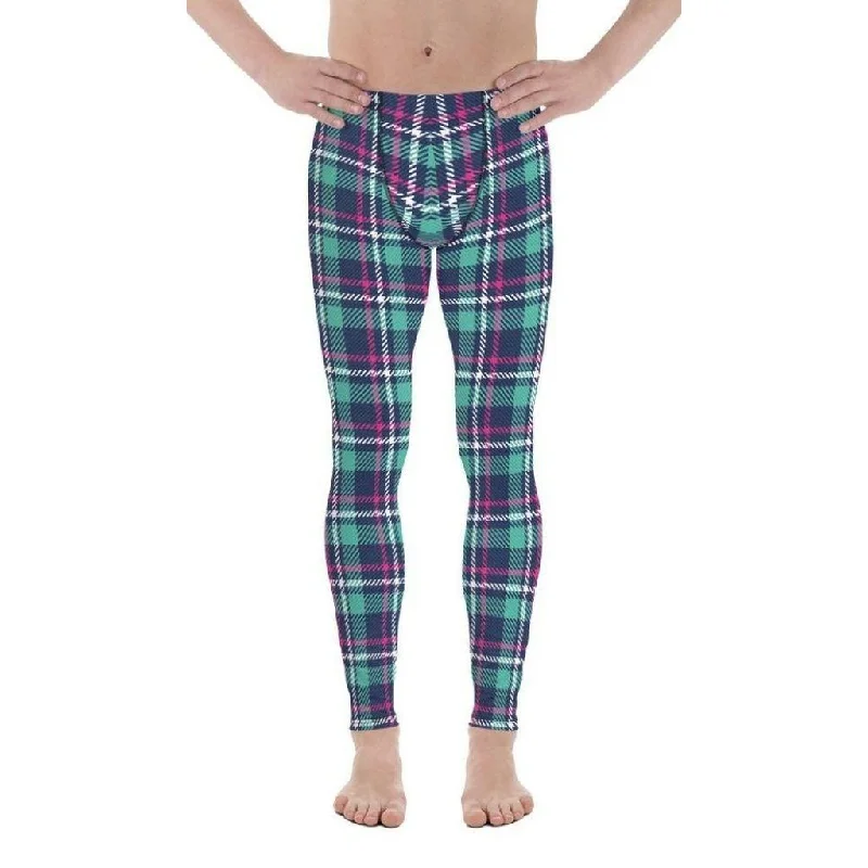 Pink & Turquoise Plaid Print Men's Leggings